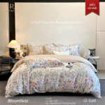 Bloomfield 100S Long Staple Cotton Sateen 4Pcs Bedding Set, Home Use Luxury Floral Printed Flat Sheet Bed Linen, Silky Soft