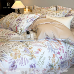 Bloomfield 100S Long Staple Cotton Sateen 4Pcs Bedding Set, Home Use Luxury Floral Printed Flat Sheet Bed Linen, Silky Soft - Image 7