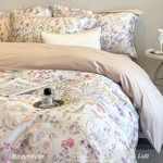 Bloomfield 100S Long Staple Cotton Sateen 4Pcs Bedding Set, Home Use Luxury Floral Printed Flat Sheet Bed Linen, Silky Soft - Image 2