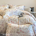 Bloomfield 100S Long Staple Cotton Sateen 4Pcs Bedding Set, Home Use Luxury Floral Printed Flat Sheet Bed Linen, Silky Soft - Image 3