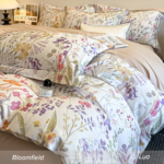 Bloomfield 100S Long Staple Cotton Sateen 4Pcs Bedding Set, Home Use Luxury Floral Printed Flat Sheet Bed Linen, Silky Soft - Image 5