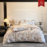 FloraMuse Floral Haze 100S Long Staple Cotton Sateen Bedding Set, Luxury 4-Piece Flat Sheet Bed Linen