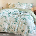 FloraMuse Misty Fern 100S Long Staple Cotton Sateen Bedding Set, Artistic Mist Botanical Print Luxury 4-Piece Flat Sheet Bed Linen - Image 3