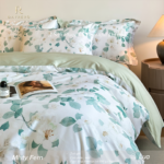 FloraMuse Misty Fern 100S Long Staple Cotton Sateen Bedding Set, Artistic Mist Botanical Print Luxury 4-Piece Flat Sheet Bed Linen - Image 4