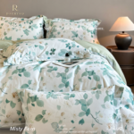 FloraMuse Misty Fern 100S Long Staple Cotton Sateen Bedding Set, Artistic Mist Botanical Print Luxury 4-Piece Flat Sheet Bed Linen - Image 5
