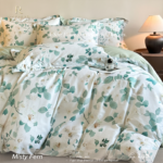 FloraMuse Misty Fern 100S Long Staple Cotton Sateen Bedding Set, Artistic Mist Botanical Print Luxury 4-Piece Flat Sheet Bed Linen - Image 2