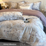 FloraMuse Velvet Meadow 100S Long Staple Cotton Sateen Bedding Set, Artistic Pastoral Print Luxury 4-Piece Flat Sheet Bed Linen - Image 2
